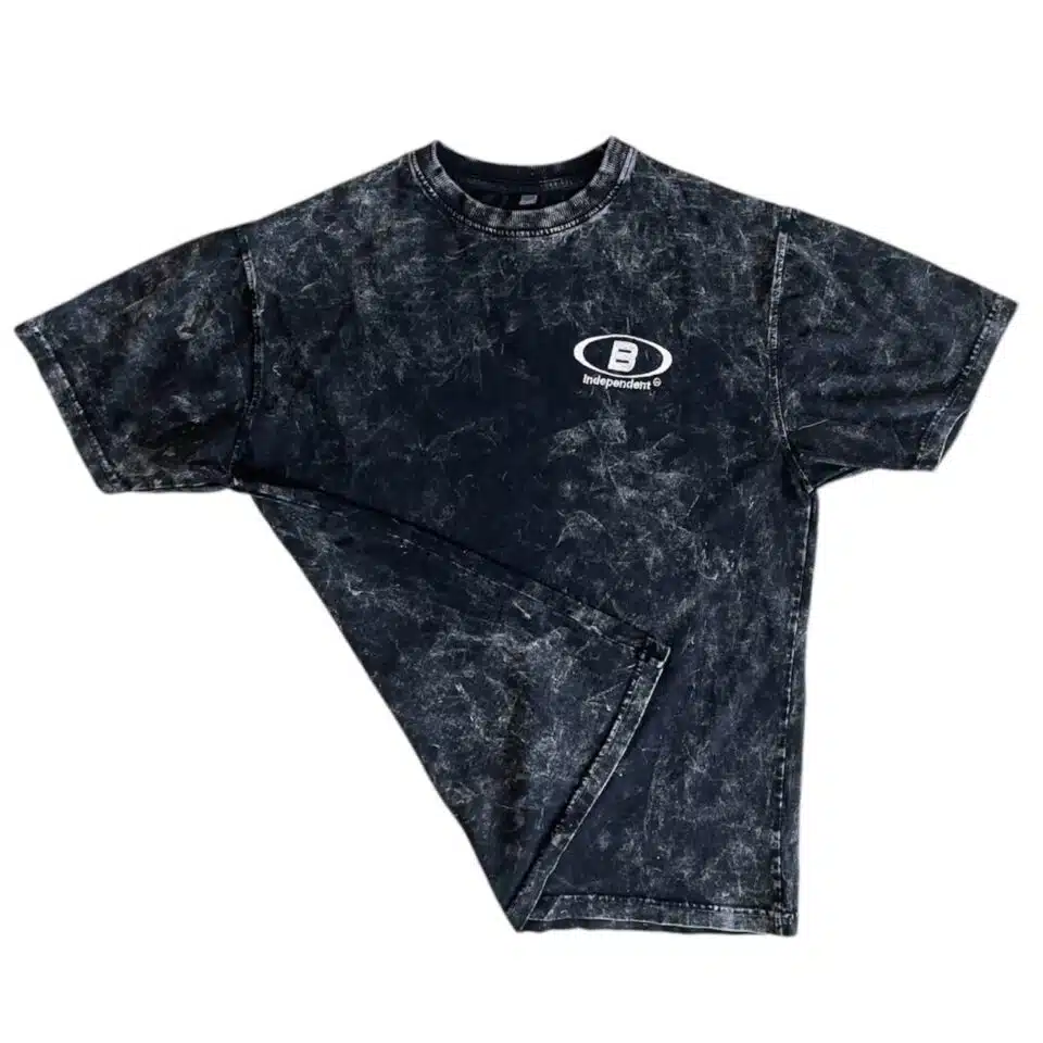 Iconic B® washed black T-shirt with logo, casual streetwear style.